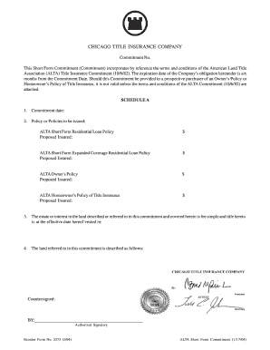 ALTA Short Form Title Insurance Commitment