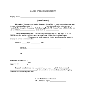 Waiver of Broker Lien Rights