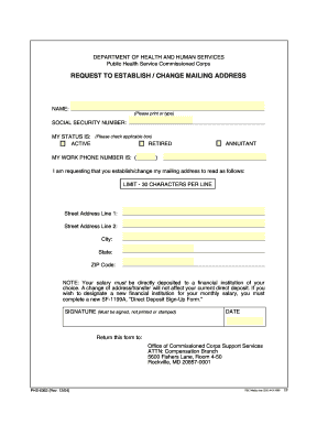 US Public Health Service Mailing Address Change Request