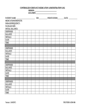 Controlled Substance Medication Administration Log