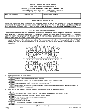 Dental Examination Form for Public Health Service