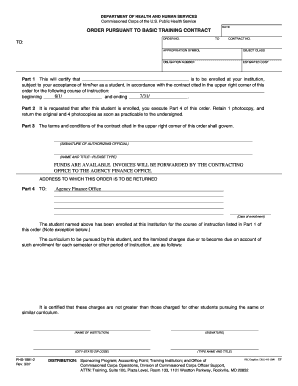 US Public Health Service Training Order Form