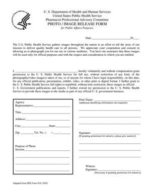 US Public Health Service Photo Consent Form