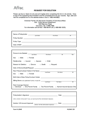 Aflac Request for Deletion Form