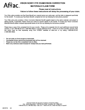 Aflac Vision Exam and Correction Claim Form