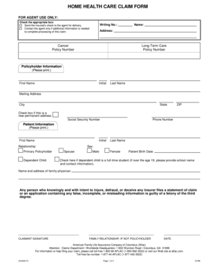Home Health Care Claim Form
