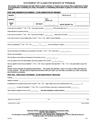 Statement of Claim for Waiver of Premium