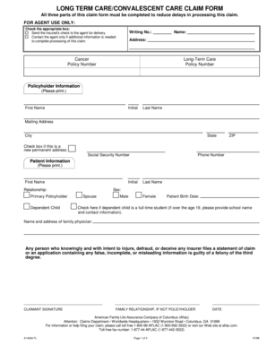 Long Term Care Convalescent Care Claim Form