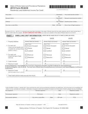Rhode Island Residential Lead Abatement Tax Credit Form