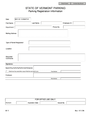 Vermont Parking Registration Form