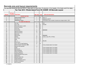 Tax Year 2014 Rhode Island Form RI1040NR 2D Barcode Layout - tax ri