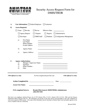 Security Access Request Form for Debt Management Information System