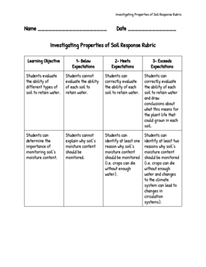 Investigating Properties of Soil Response Rubric
