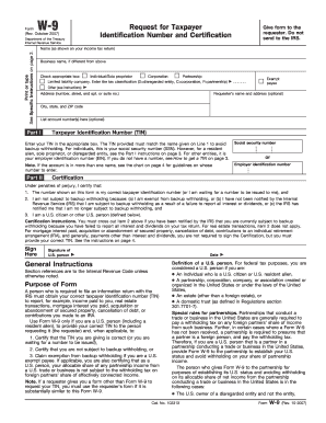 Form W-9 Request for Taxpayer Identification Number and Certification