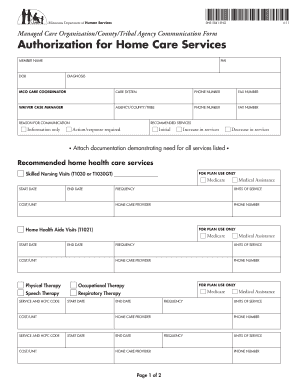 Managed Care Organization Home Care Services Authorization Form