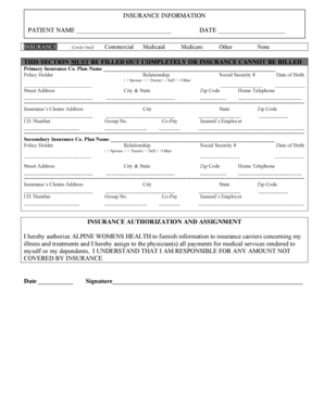 Healthcare Insurance Information Form