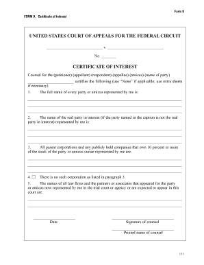 Form 9 Certificate of Interest