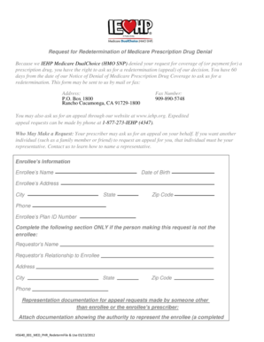 Request for Redetermination of Medicare Prescription Drug Denial