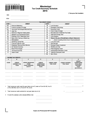 Mississippi Tax Credit Summary Schedule