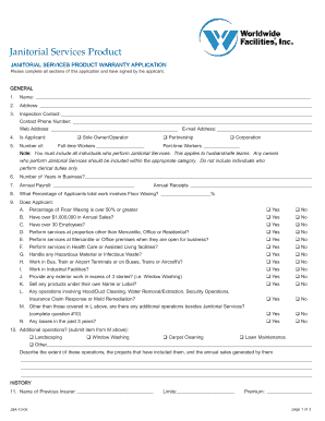 Janitorial Services Product Warranty Application