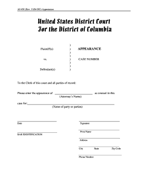 Appearance Form for US District Court