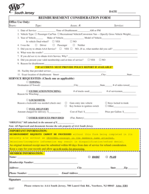 AAA South Jersey Reimbursement Consideration Form