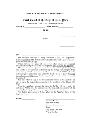 Notice of Transmittal of Transcript