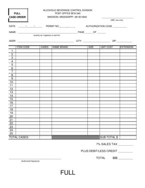 Mississippi Alcohol Beverage Control Case Order Form
