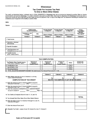 Mississippi Tax Credit Form for Income Tax Paid to Other States