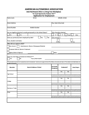 AAA Northwest Ohio Employment Application