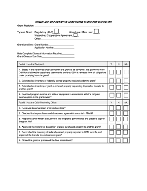 Grant and Cooperative Agreement Closeout Checklist