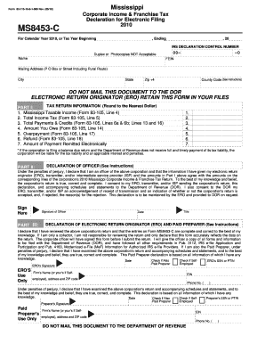 Mississippi Corporate Income & Franchise Tax Declaration
