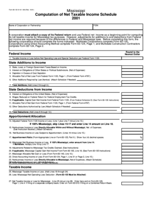 Mississippi Corporation Net Taxable Income Form