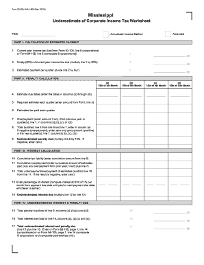 Mississippi Corporate Income Tax Underestimate Worksheet