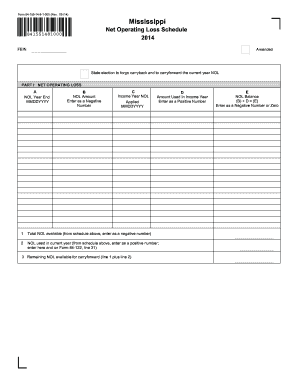 Mississippi Net Operating Loss Schedule