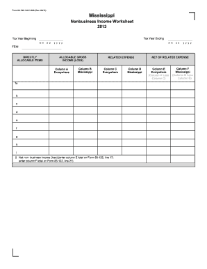 Mississippi Nonbusiness Income Worksheet