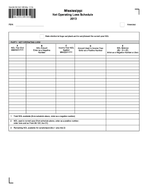 Mississippi Net Operating Loss Schedule