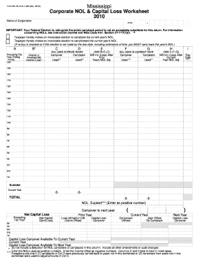 Mississippi Corporate NOL & Capital Loss Worksheet