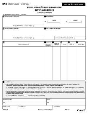 Certificat d'origine de l'Accord de libre-échange nord-américain