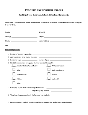 Teaching Environment Profile Form