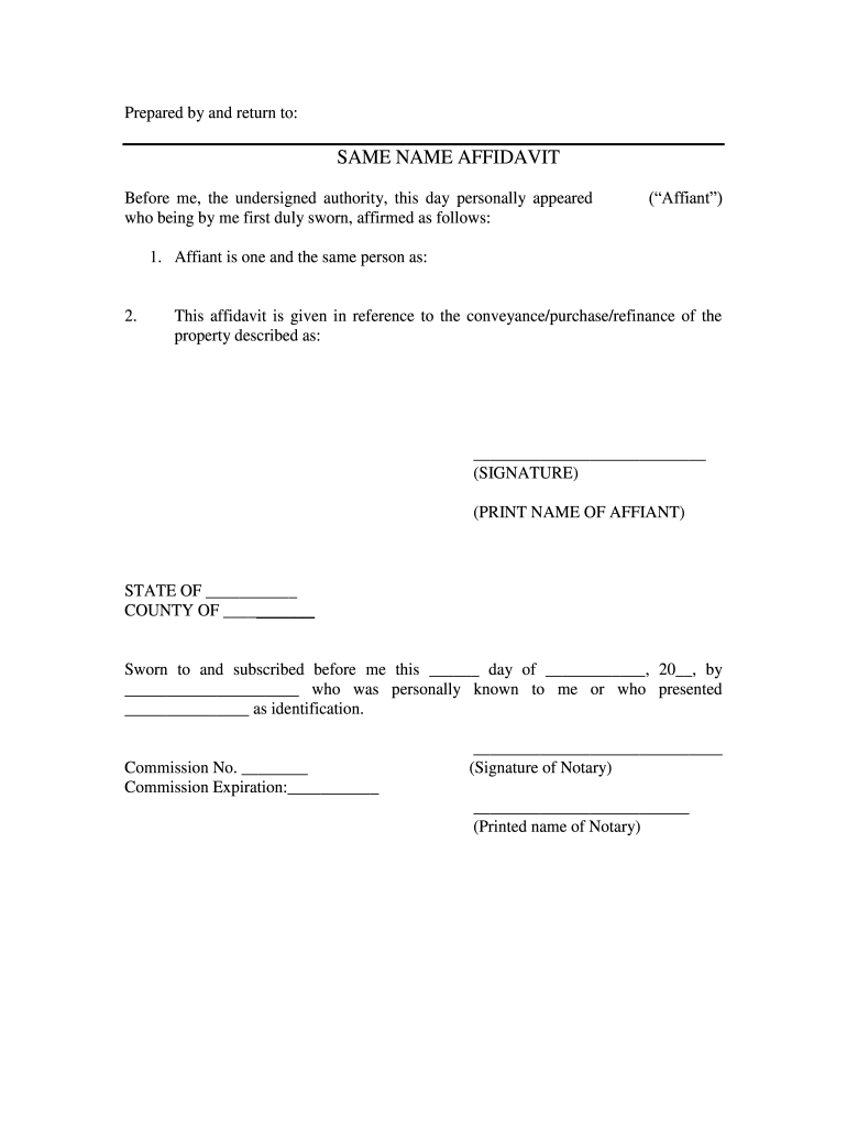 Same Name Affidavit Florida Fill Out Sign Online DocHub