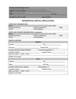 Residential Rental Application Form