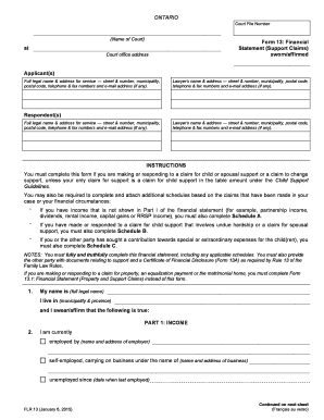 Ontario Form 13 Financial Statement (Support Claims)