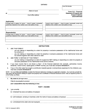 Ontario Form 13.1: Financial Statement (Property and Support Claims)