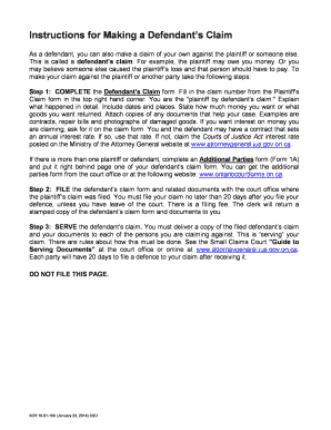Ontario Defendant's Claim Form