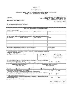 Application for Certificate of Appointment of Estate Trustee with a Will