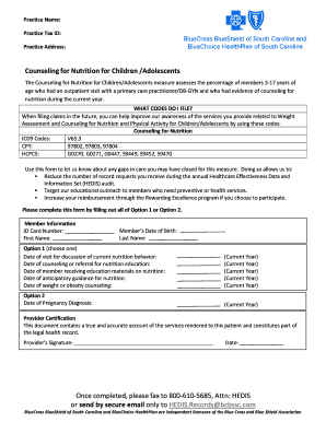 Counseling for Nutrition for Children/Adolescents Form