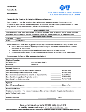 Counseling for Physical Activity for Children/Adolescents Form