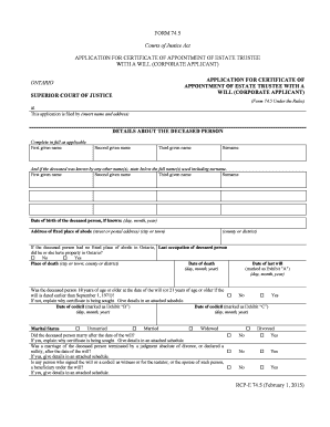 Application for Certificate of Appointment of Estate Trustee with a Will (Corporate Applicant)
