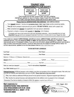 Egypt Tourist Visa Application Form